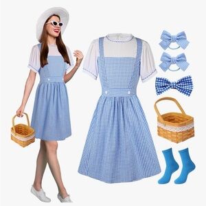 Dorthy Costume Blue Gingham Dress, Women Size Large, No wicker basket and Hat